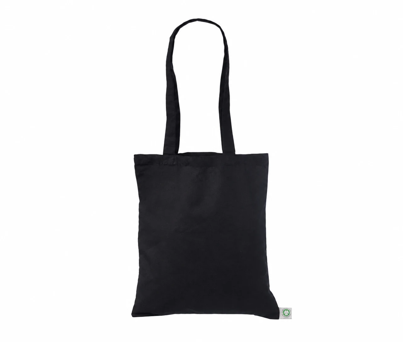 Ekologisk bomullskasse, 30 × 35 cm, utan tryck, sedd framifrån – svart