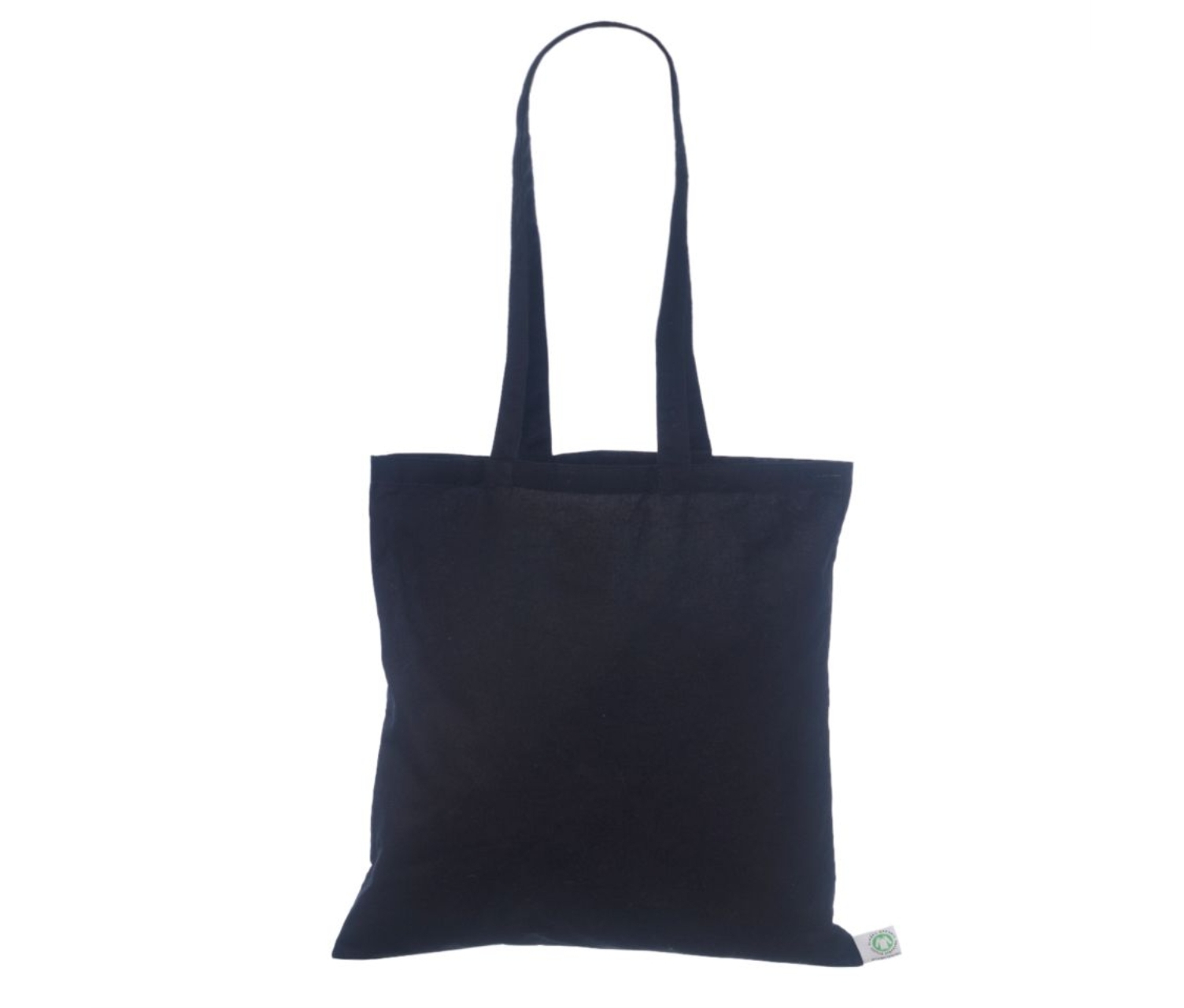 Ekologisk bomullskasse, 40 × 40 cm, utan tryck, sedd framifrån – svart