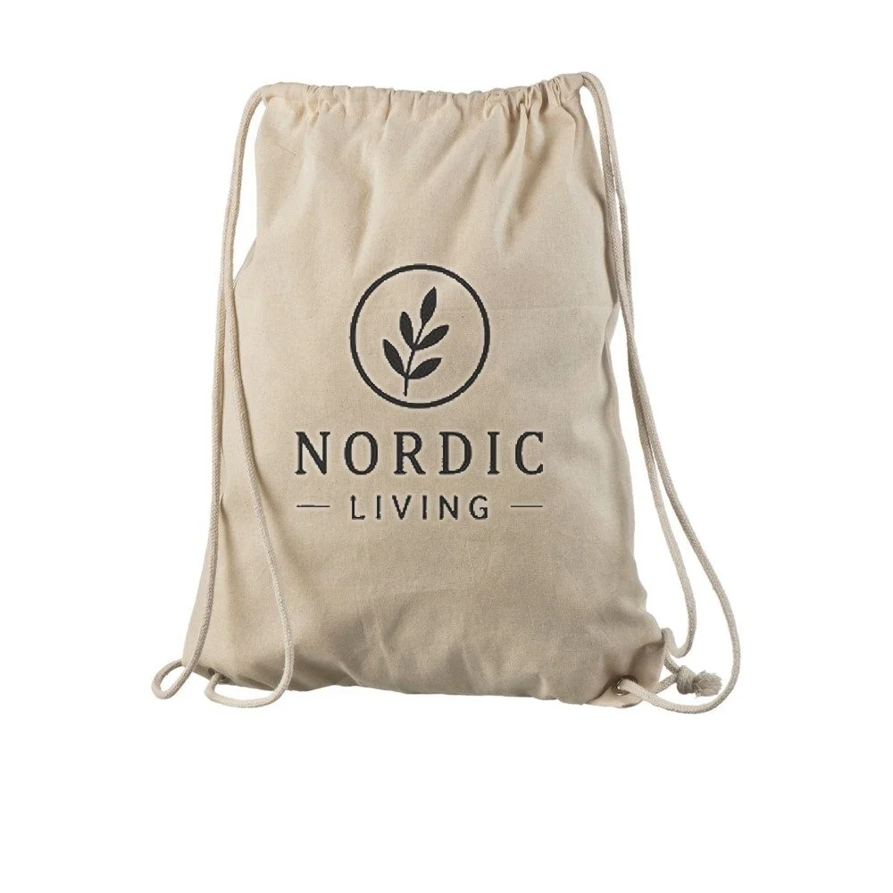 Gympapåse i bomull, med exempel på logotyptryck – natur