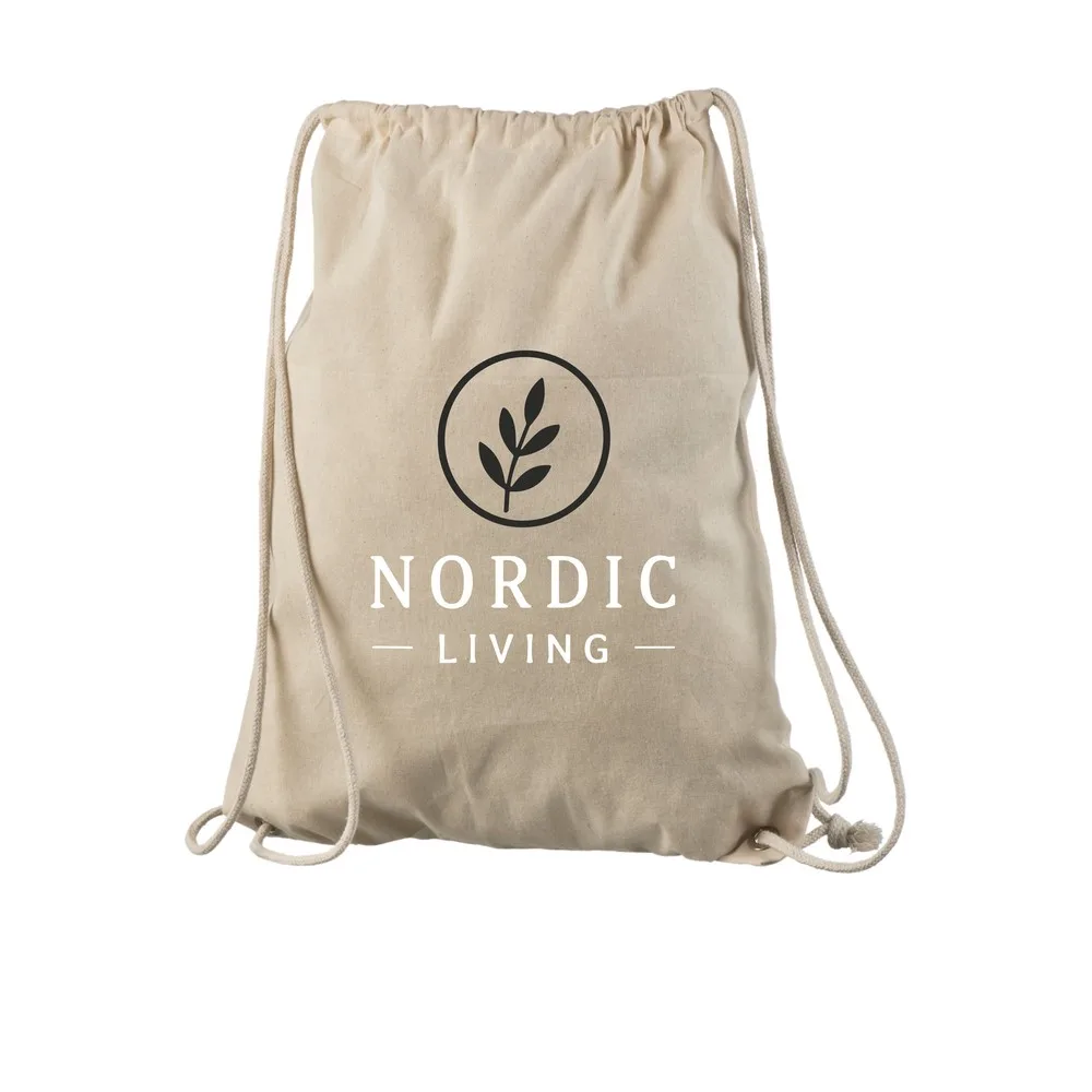 Gympapåse i bomull, med exempel på logotyptryck – natur