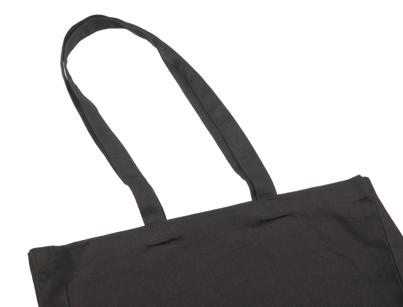 Bomullskasse med bälg, 320 g/m², närbild av handtagen och sömmarna – svart