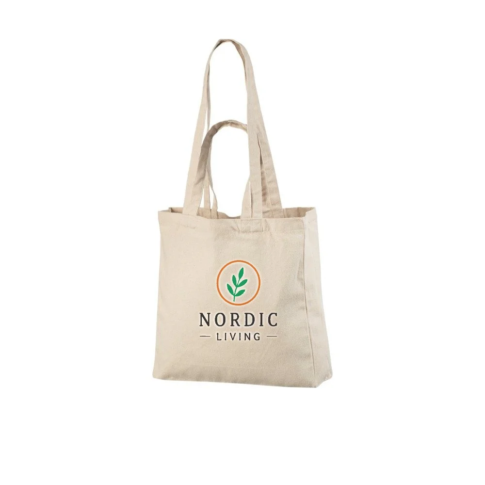 Bomullskasse, dubbla handtag, med exempel på logotyptryck – natur